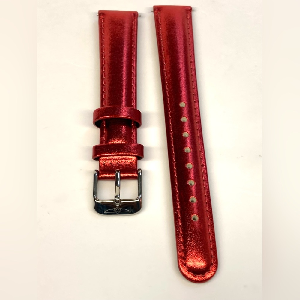 Invicta watch strap, 16mm, stamped genuine leather, shiny red, silver buckle, #2